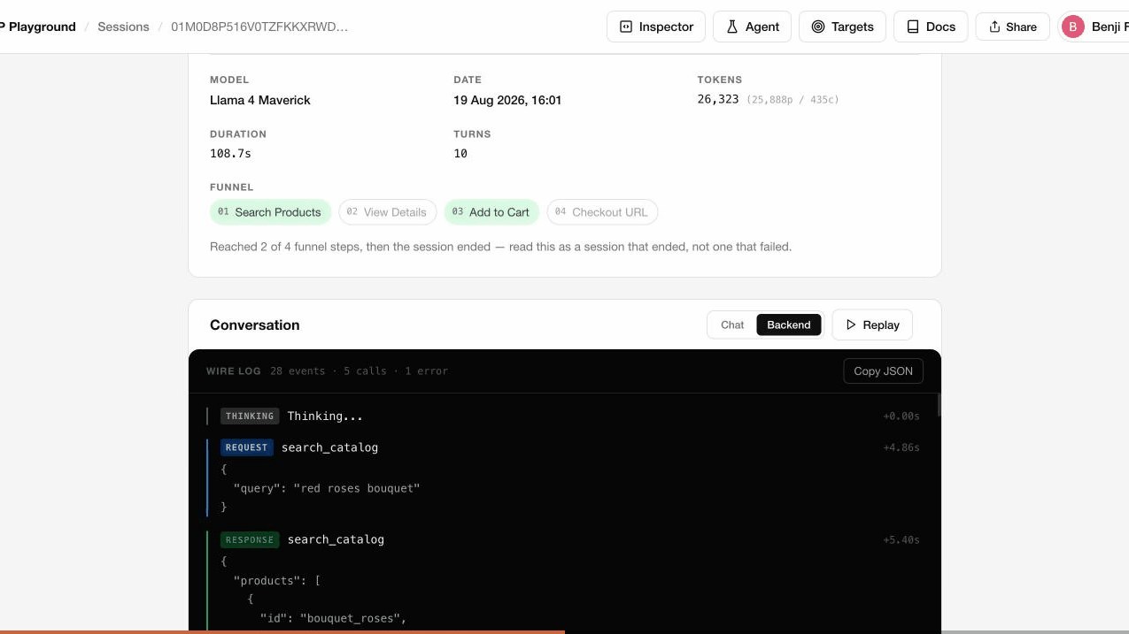 Session replay — Wire log view